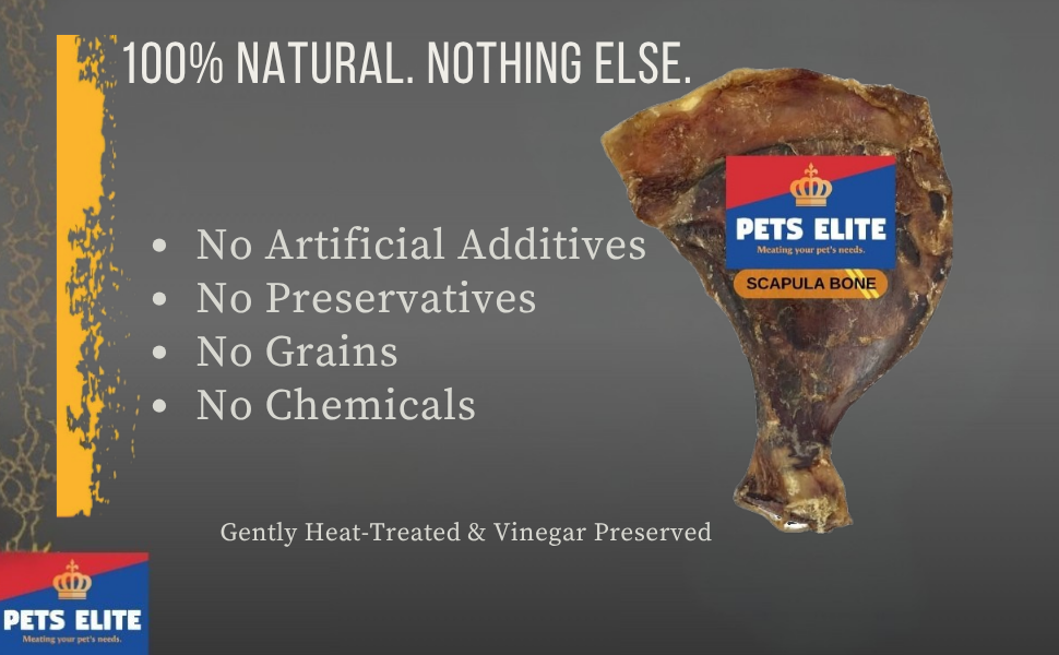 Pets Elite Scapula Bone, product information panel (view 2 of 5) — natural scapula bone dog chew from Snout & Swagger