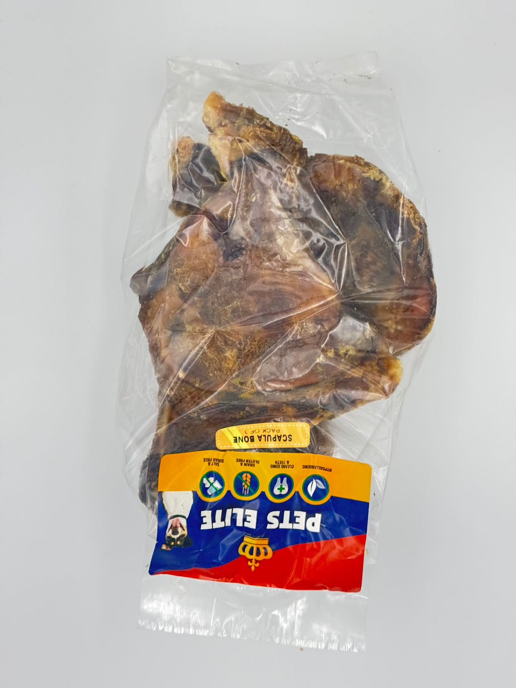 Pets Elite Scapula Bone, front of pack — natural scapula bone dog chew from Snout & Swagger