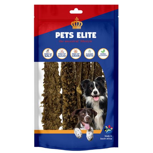 Pets Elite Tripe Sticks Bulk, front of pack — natural green and black tripe dog chew from Snout & Swagger