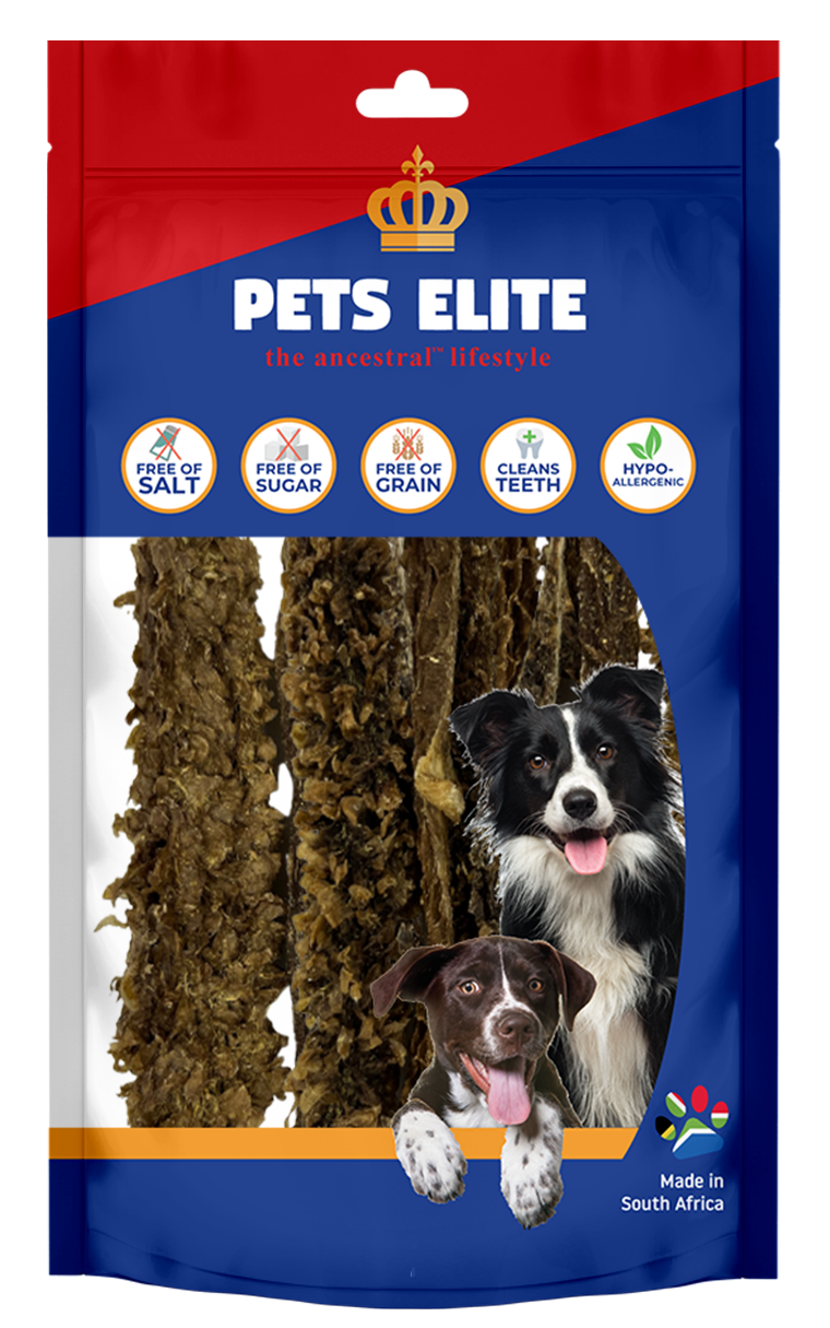 Pets Elite Tripe Sticks, front of pack — green tripe stick dog treat from Snout & Swagger