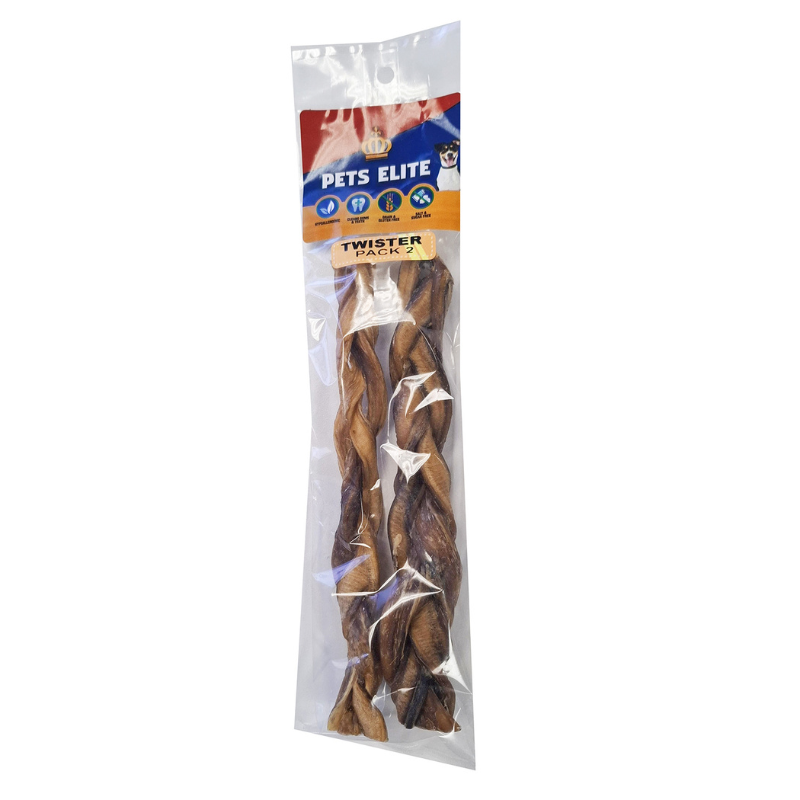 Pets Elite Twister Pack of 2, front of pack (view 2 of 2) — twisted pork twister dog chew from Snout & Swagger