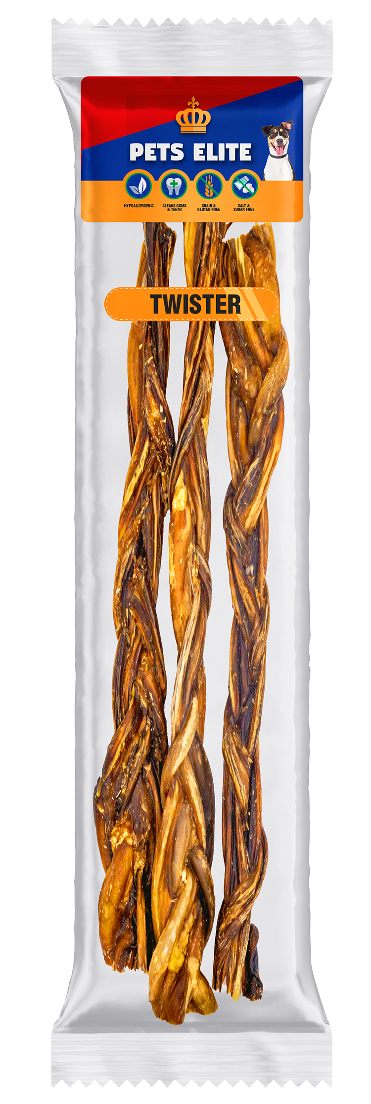 Pets Elite Twister Pack of 3, front of pack (view 1 of 2) — twisted pork twister dog chew from Snout & Swagger