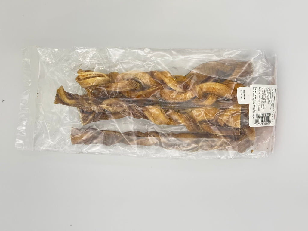 Pets Elite Twister Pack of 4, back of pack showing ingredients and feeding guide — twisted pork twister dog chew from Snout & Swagger